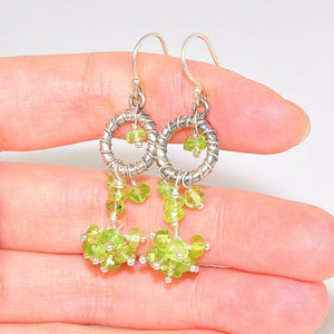 Sterling Silver Peridot Bead Wire Wrap Dangle Earrings