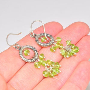 Sterling Silver Peridot Bead Wire Wrap Dangle Earrings