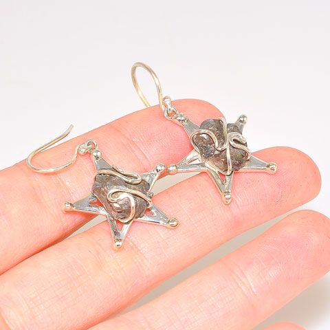 Sterling Silver Meteorite Nugget Star Earrings