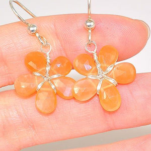Sterling Silver Peach Moonstone Flower Earrings