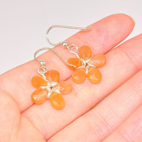 Sterling Silver Peach Moonstone Flower Earrings
