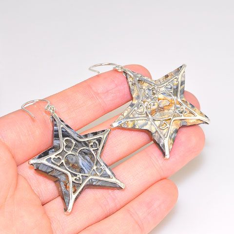Sterling Silver Titanium Druzy Star Earrings