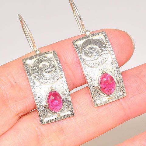 Sterling Silver Pink Tourmaline Earrings