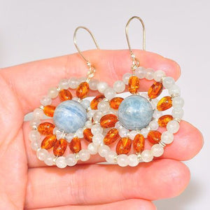 Sterling Silver Baltic Honey Amber and Aquamarine Bead Earrings