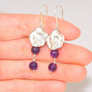 Sterling Silver Faceted Amethyst Sphere Dangle Earrings