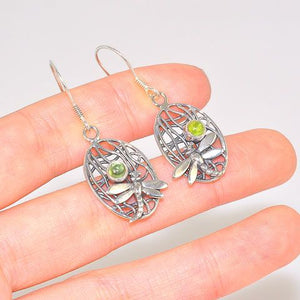 Sterling Silver Peridot Dragonfly Dangle Earrings