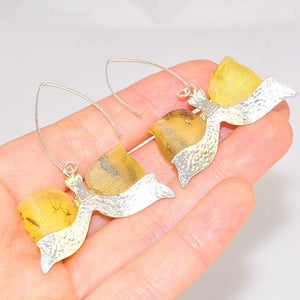 Sterling Silver Baltic Citrine Amber Bow Earrings