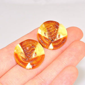 Sterling Silver Baltic Mosaic Amber Button Stud Earrings