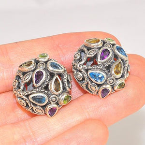 Sterling Silver Multi-Stone Amethyst and Blue Topaz Stud Earrings