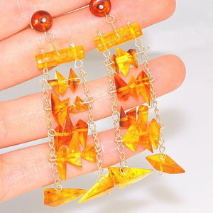 Sterling Silver Baltic Honey Amber Triangle Stud Earrings