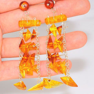Sterling Silver Baltic Honey Amber Triangle Stud Earrings