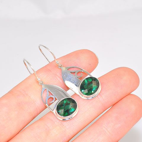Sterling Silver Elegant Green Quartz Earrings