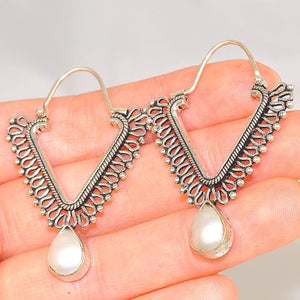 Sterling Silver Triangular Pearl Earrings