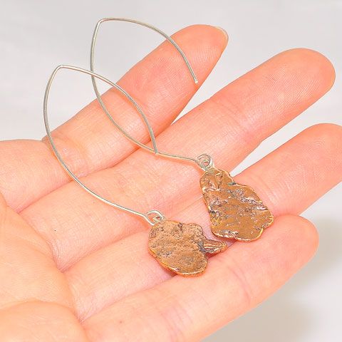 Sterling Silver Copper Piece Hook Earrings