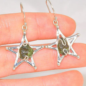 Sterling Silver 3.4-Carats Moldavite Magestic Star Earrings