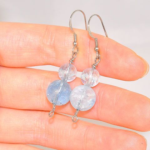 Sterling Silver Aquamarine Sphere Duet Earrings