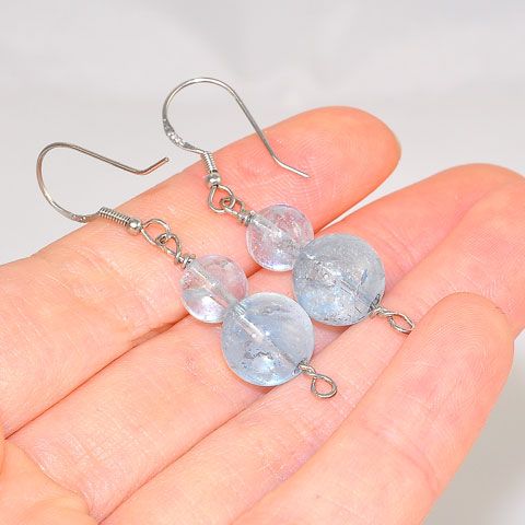 Sterling Silver Aquamarine Sphere Duet Earrings
