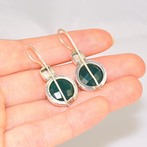 Sterling Silver India Green Onyx Earrings