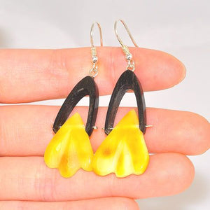 Sterling Silver Baltic Butterscotch Amber and Ebony Wood Earrings