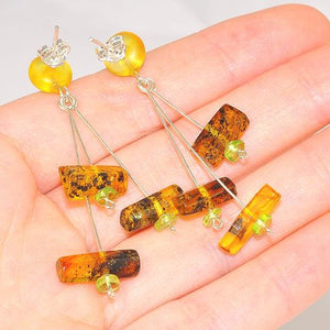Sterling Silver Baltic Raw Amber, Baltic Butterscotch Amber and Peridot Stud Earrings