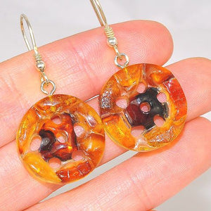 Sterling Silver Baltic Mosaic Amber Disc Earrings