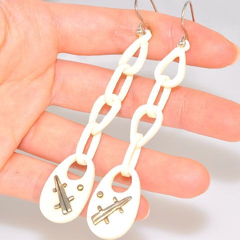 Sterling Silver Fossil Cow Bone Dangling Earrings