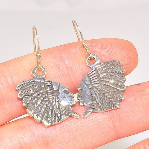 Sterling Silver Indian Chief Navajo-Made Earrings