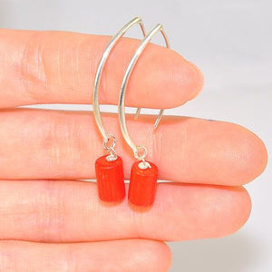 Sterling Silver Coral Bar Hook Earrings