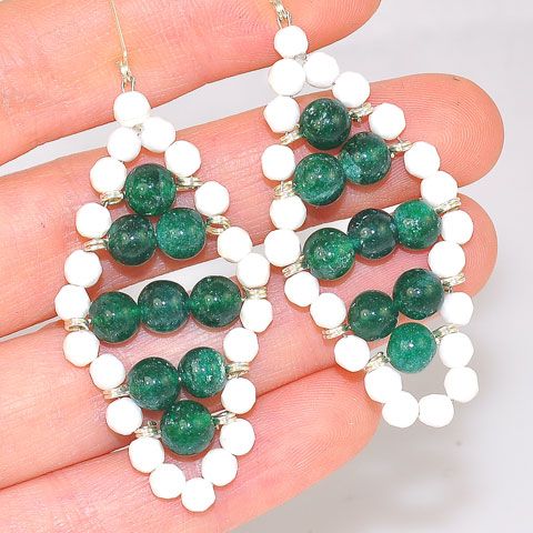 Sterling Silver Green Onyx and Agate Beaded Earrings