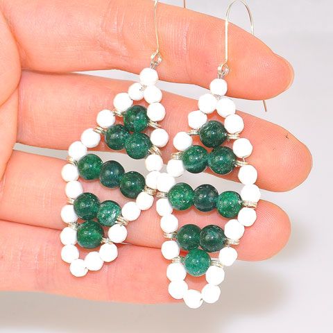 Sterling Silver Green Onyx and Agate Beaded Earrings