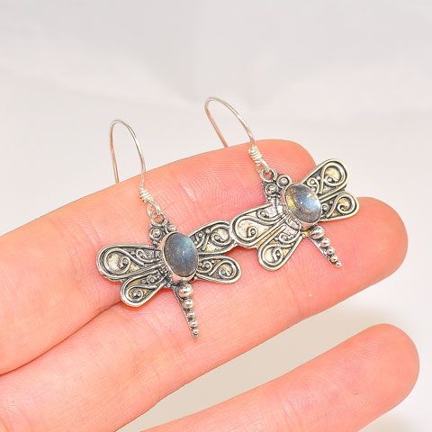 Sterling Silver Labradorite Dragonfly Earrings