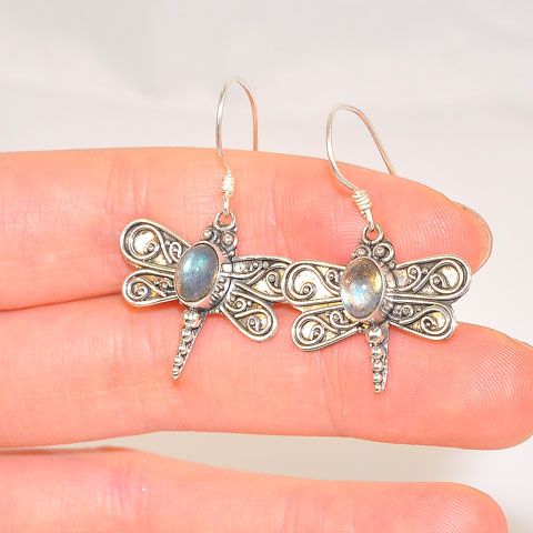 Sterling Silver Labradorite Dragonfly Earrings