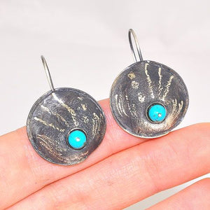 Oxidized Sterling Silver Turquoise Tribal Circle Hook Earrings