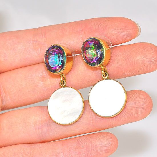 Charles Albert Alchemia Mystic Topaz and Abalone Shell Stud Earrings