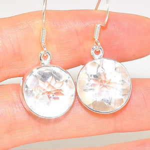 Sterling Silver Clear Quartz Large Circle Earrings