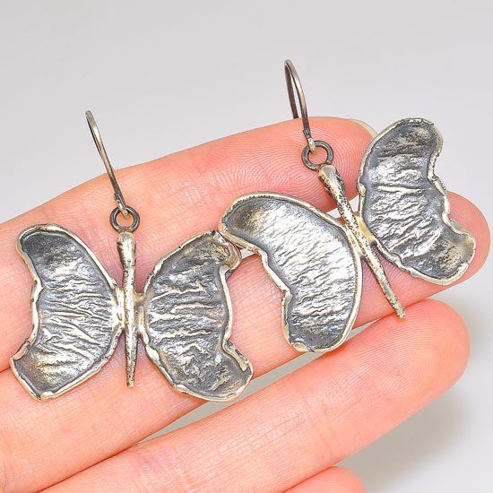 Oxidized Sterling Silver Textured Wing Butterfly Earrings