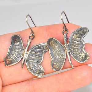 Oxidized Sterling Silver Textured Wing Butterfly Earrings
