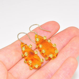 Sterling Silver Baltic Honey Amber and Peridot Bead Raindrop Earrings
