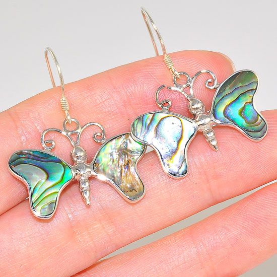 Sterling Silver Abalone Shell Carved Butterfly Earrings