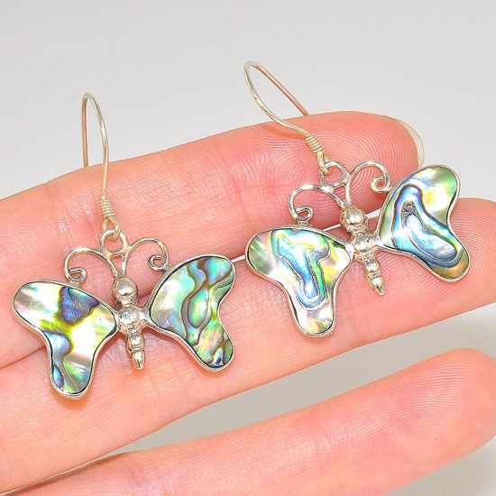 Sterling Silver Abalone Shell Carved Butterfly Earrings