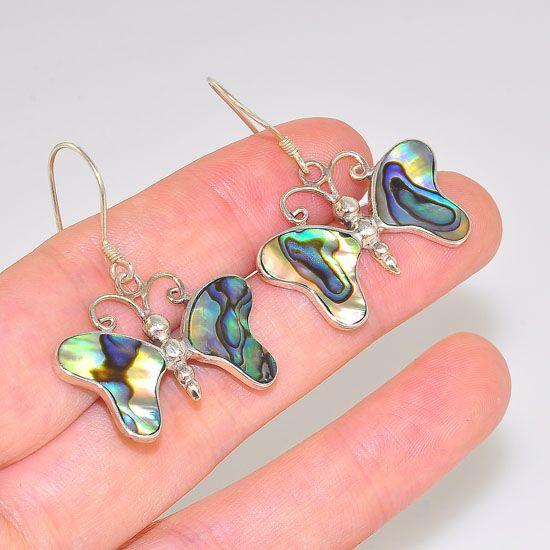 Sterling Silver Abalone Shell Carved Butterfly Earrings