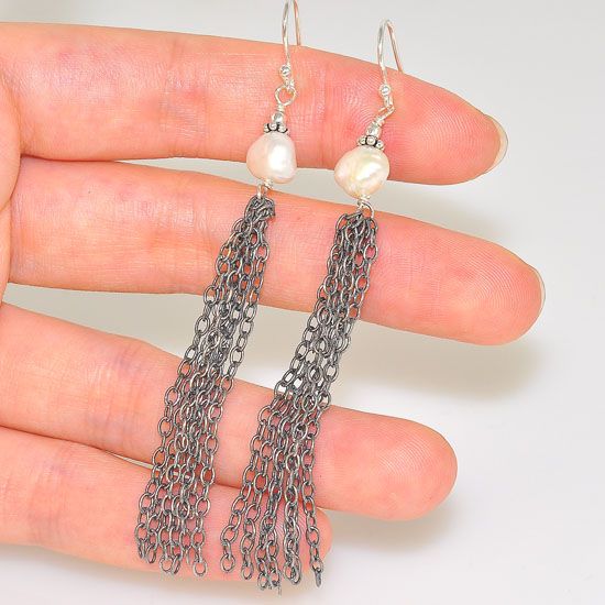 Sterling Silver Freshwater Pearl Shower Design Earrings