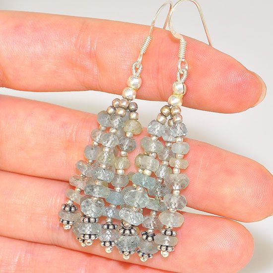 Sterling Silver Faceted Aquamarine Bead Dangling Earrings