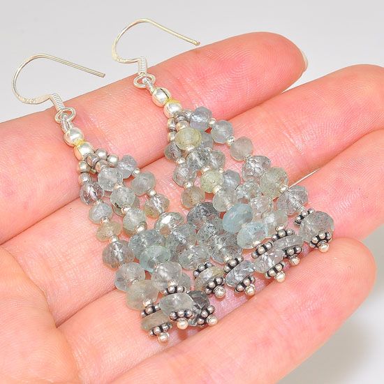 Sterling Silver Faceted Aquamarine Bead Dangling Earrings