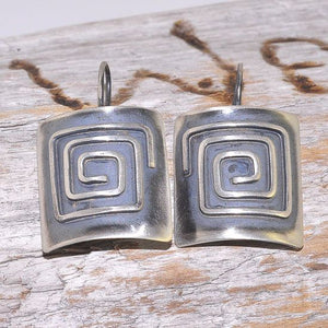 Oxidized Sterling Silver Geometric Maze Plate Hook Earrings