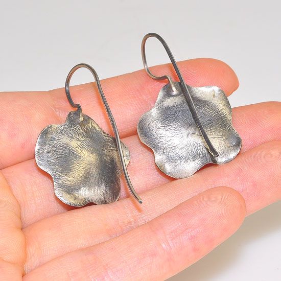 Oxidized Sterling Silver Pearl Centered Flower Hook Earrings