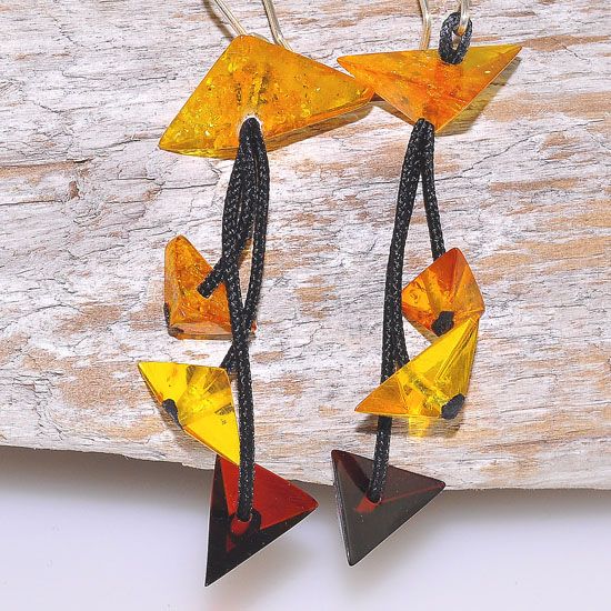 Sterling Silver Baltic Cherry Amber and Baltic Honey Amber Pyramid Thread Dangling Earrings