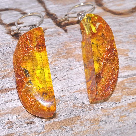 Sterling Silver Baltic Honey Amber Nugget Slice Earrings