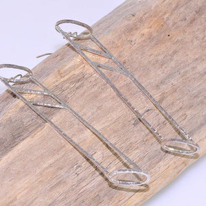 Sterling Silver Long Hammered Wire Cage Dangling Earrings