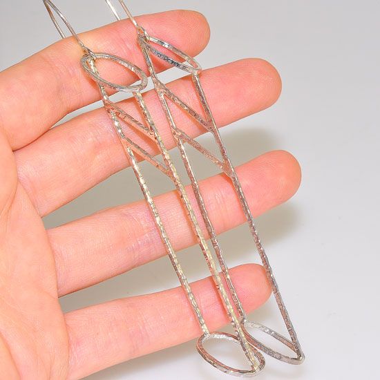 Sterling Silver Long Hammered Wire Cage Dangling Earrings
